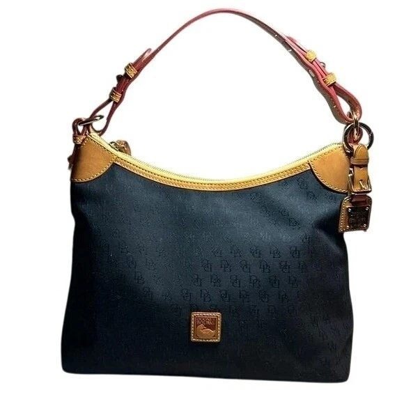Dooney & Bourke Handbags - Dooney & Bourke Hobo Bag Monogram Canvas Leather Trim Shoulder Bag